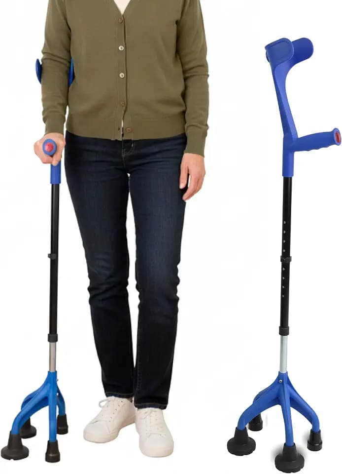 KMINA Krücke mit 4 Füßen, Gehhilfe verstellbar 78 bis 98 cm, Blau