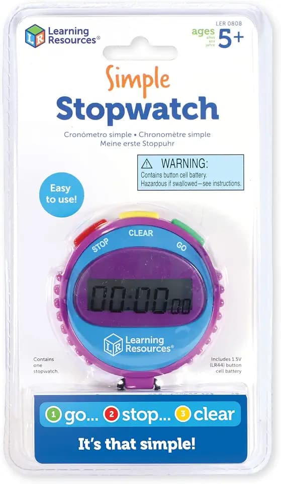 Learning Resources Simple 3 Button Stopwatch, Supports Science Investigations, Timed Math Exercises, Elapsed Time Tracking, Ages 5+