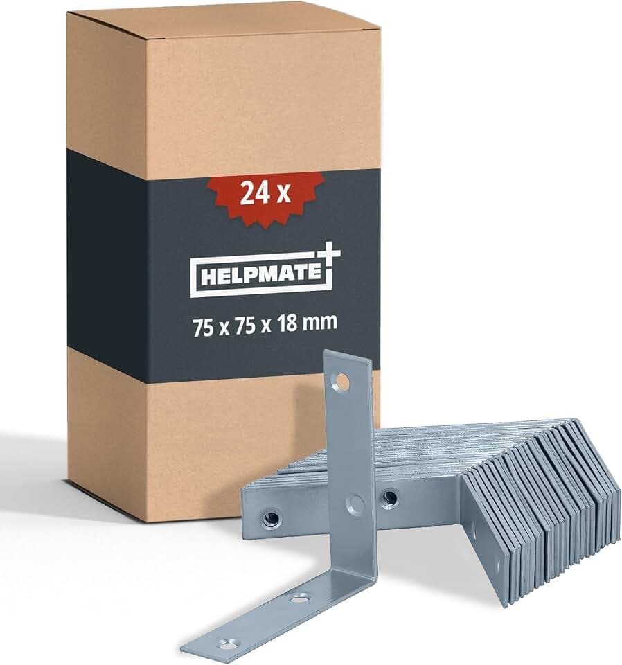 HELPMATE – Stuhlwinkel 75x75x18 mm – 24 Stück – galvanisch verzinkt | Winkelverbinder blau passiviert – korrosionsgeschützt, vorgebohrte Löcher & einfache Montage