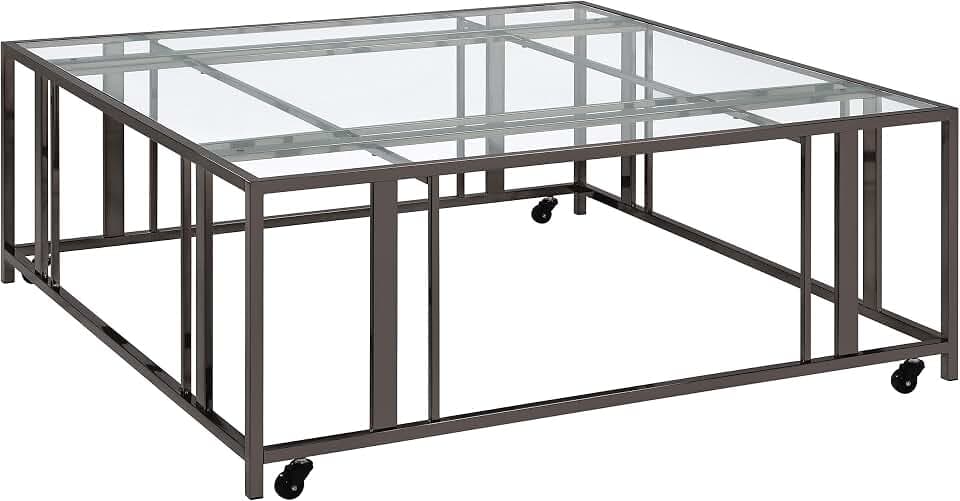 Coaster Adri 47-Inch Square Mobile Coffee Table, Black Nickel 710178