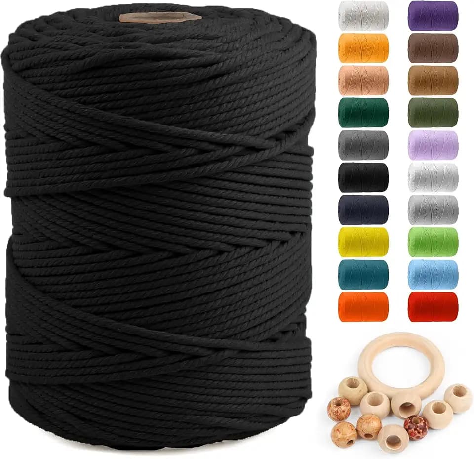 ZUEXT Macrame Cord, Black, 5mm x 328yds Cotton String Macrame Yarn