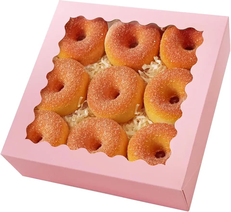 qiqee 8x8x2.5 Inch Pink Pastry Box With Window Donut Pie Boxes 12pcs Bakery Box (Auto-pop Up)