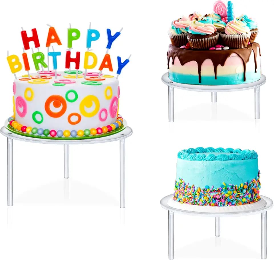 3 Pcs Acrylic Cake Stands, Akamino Reusable Round Cupcake Holder for Dessert Cake Pizza, Display Stand Party Serving Platter for Christmas Wedding Birthday Baby Shower Tea Party