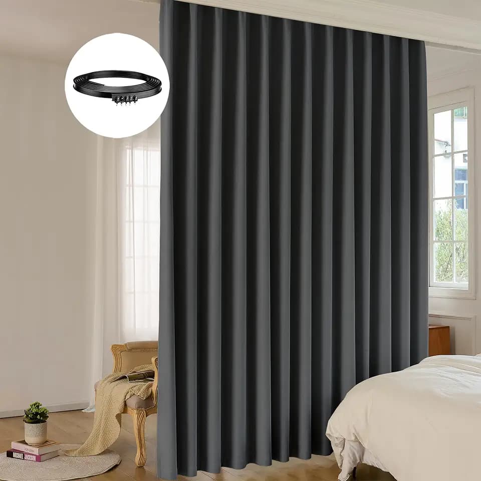 Room Divider Curtain Sets with Bendable Ceiling Track, 95% Blackout Total Privacy Ceiling Track Curtains Floor to Curtains Track Kits 8.33 ft Wide x 7 ft Tall, Black, 1 Panel