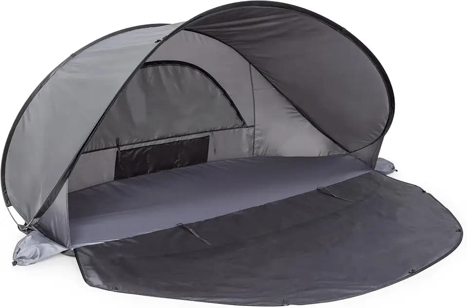 PICNIC TIME Manta Portable Beach Tent, Fully-Assembled Pop Up Tent, Beach Shade and Sun Shelter, Instant Outdoor Shade with Carrying Bag for Outdoors and UPF50+ UV Protection (Gray with Black Accents)