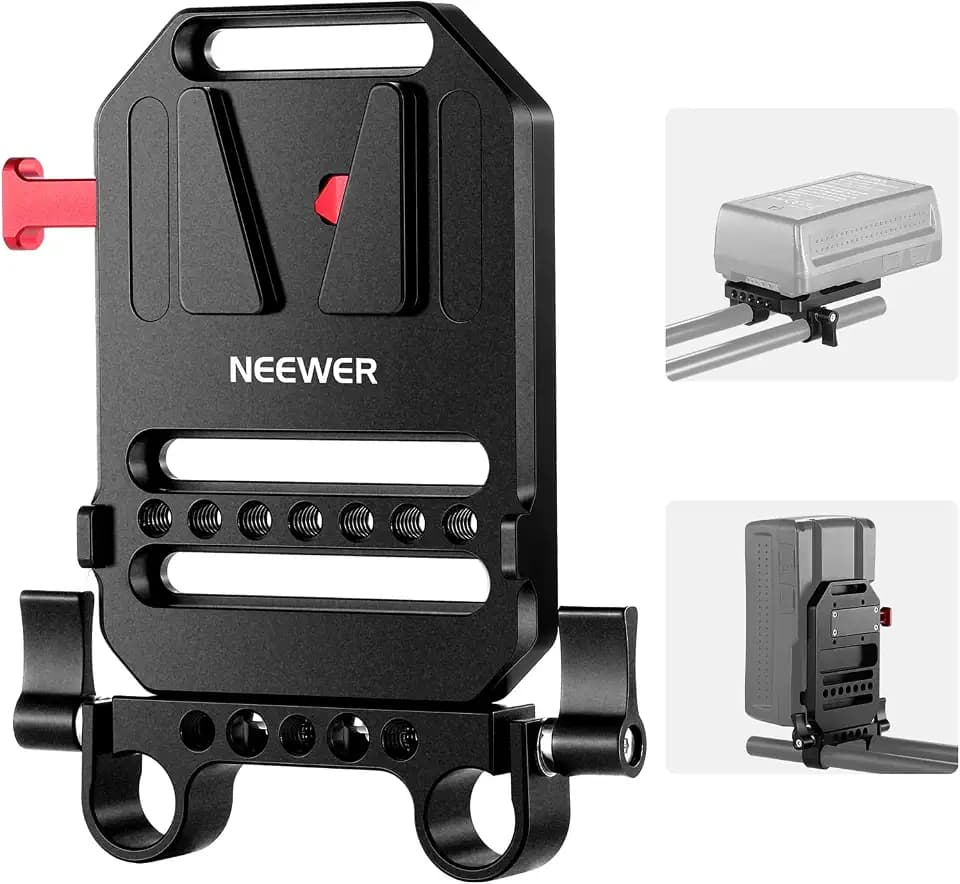 NEEWER V Mount Batterieplatte mit Dual 15mm Stangenklemmen und 1/4" Gewinde, Metall V Lock Akku Platte für Kamera Käfige mit 15mm Schienenstangen Trägersystem,kompatibel mit SmallRig Zubehören (ST43)