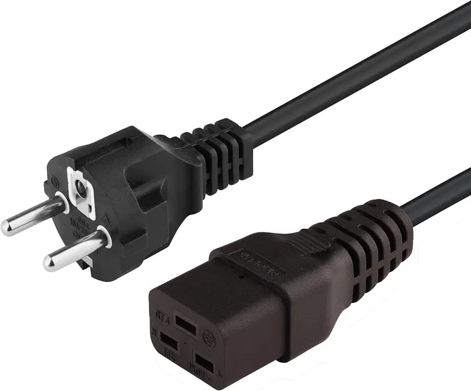 PremiumCord 230-V-Stromkabel 1,5 m, Stromkabel Mit Erdungskontakt Für C19-Buchse, IEC 320, 3-Poliges, PC, Schwarze Farbe
