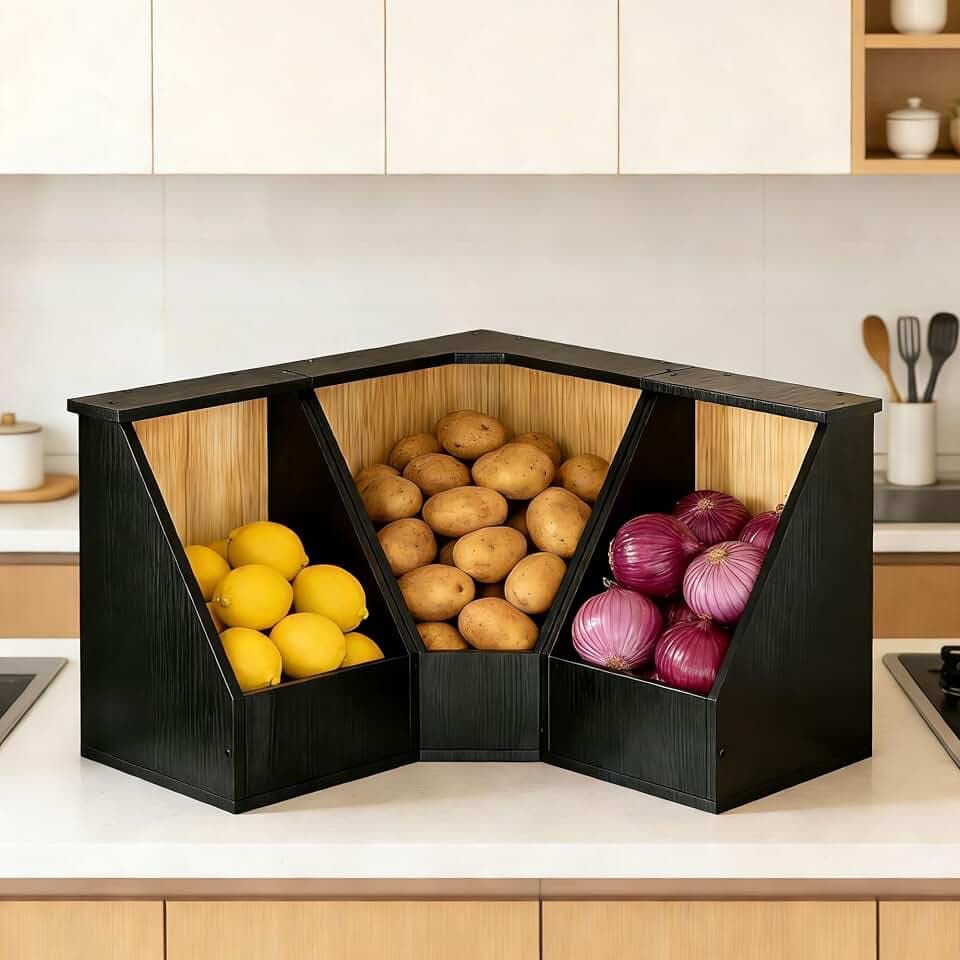 Jolitac Large Bamboo Pantry Storage Bins, Potato Onion Storage Bin