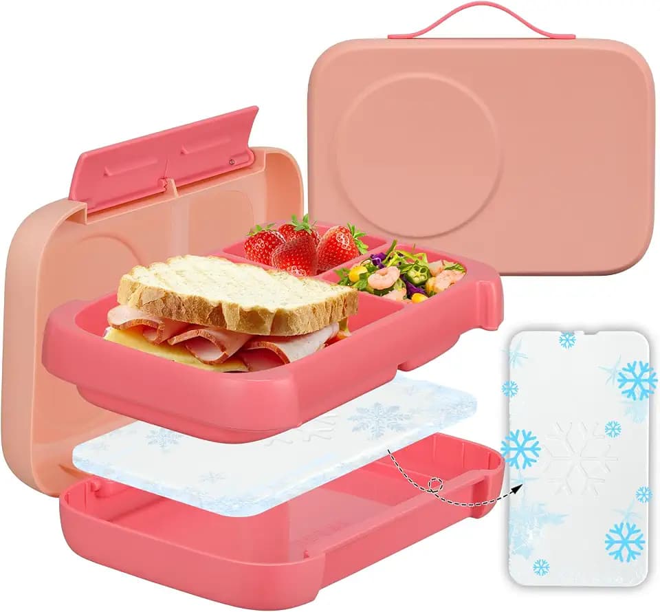 MAISON HUIS Chill Bento Lunch Box for Kids Adult with Ice Pack 3 Compartments Leakproof Lunch Containers Keep Food Cold for Girl Boy School