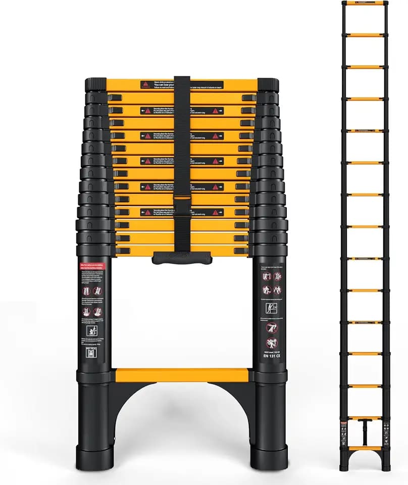 SINMEIRUN Telescoping Ladder, 14.5 FT, 330 lbs Capacity; Yellow