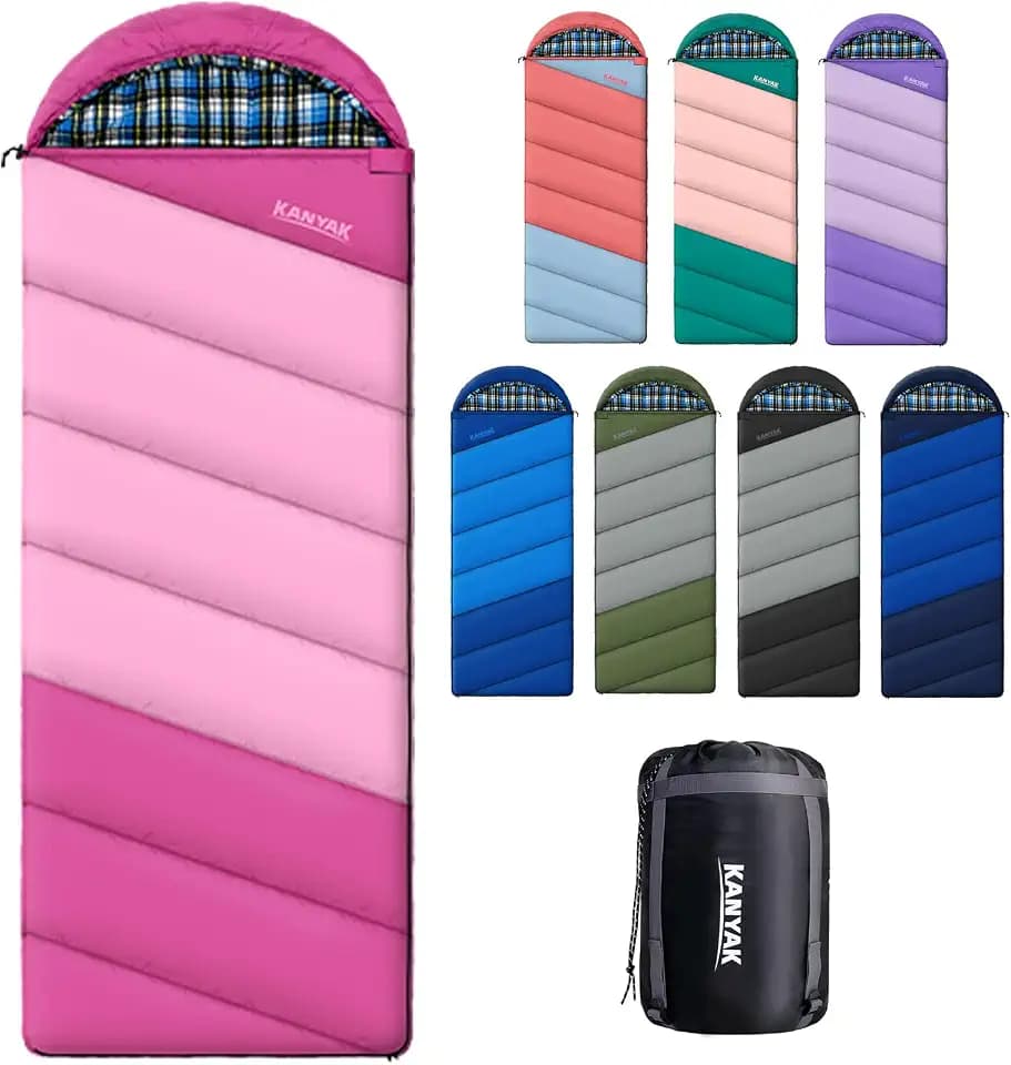 Cotton Flannel Lined Sleeping Bag for Adults Teens Kids, Cold Weather & Warm, 3 Seasons, Lightweight Compact Camping Essentials Equipment, Hiking, Outdoor, Travel