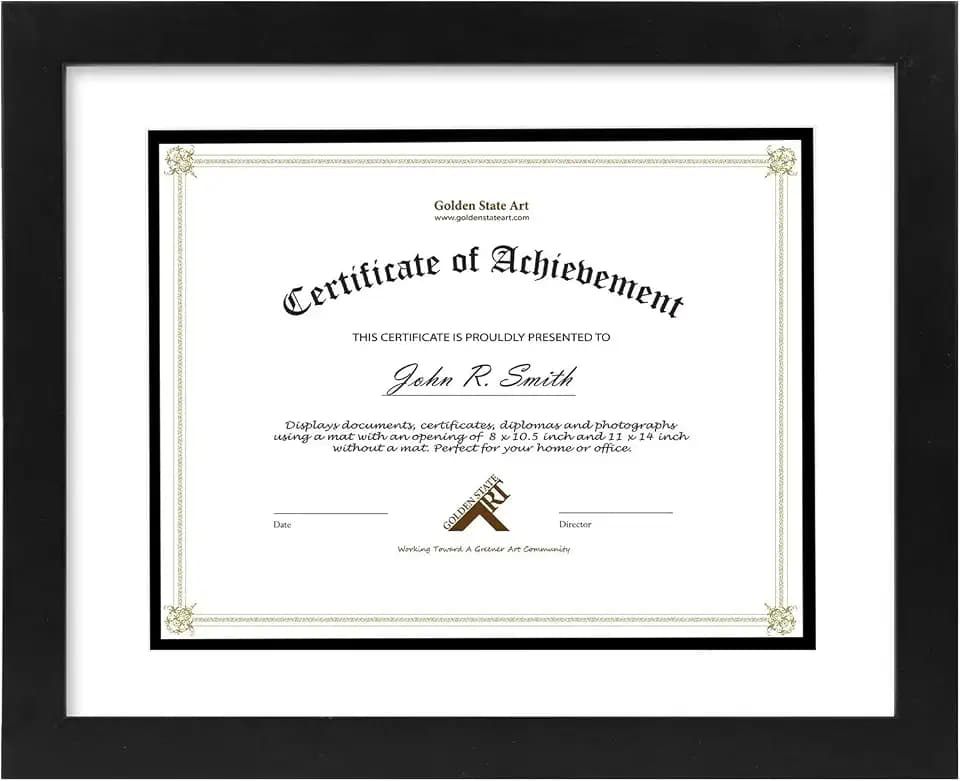 Golden State Art 11x14 Diploma Frame Mat for 8.5x11 Certificate, Wood/Glass