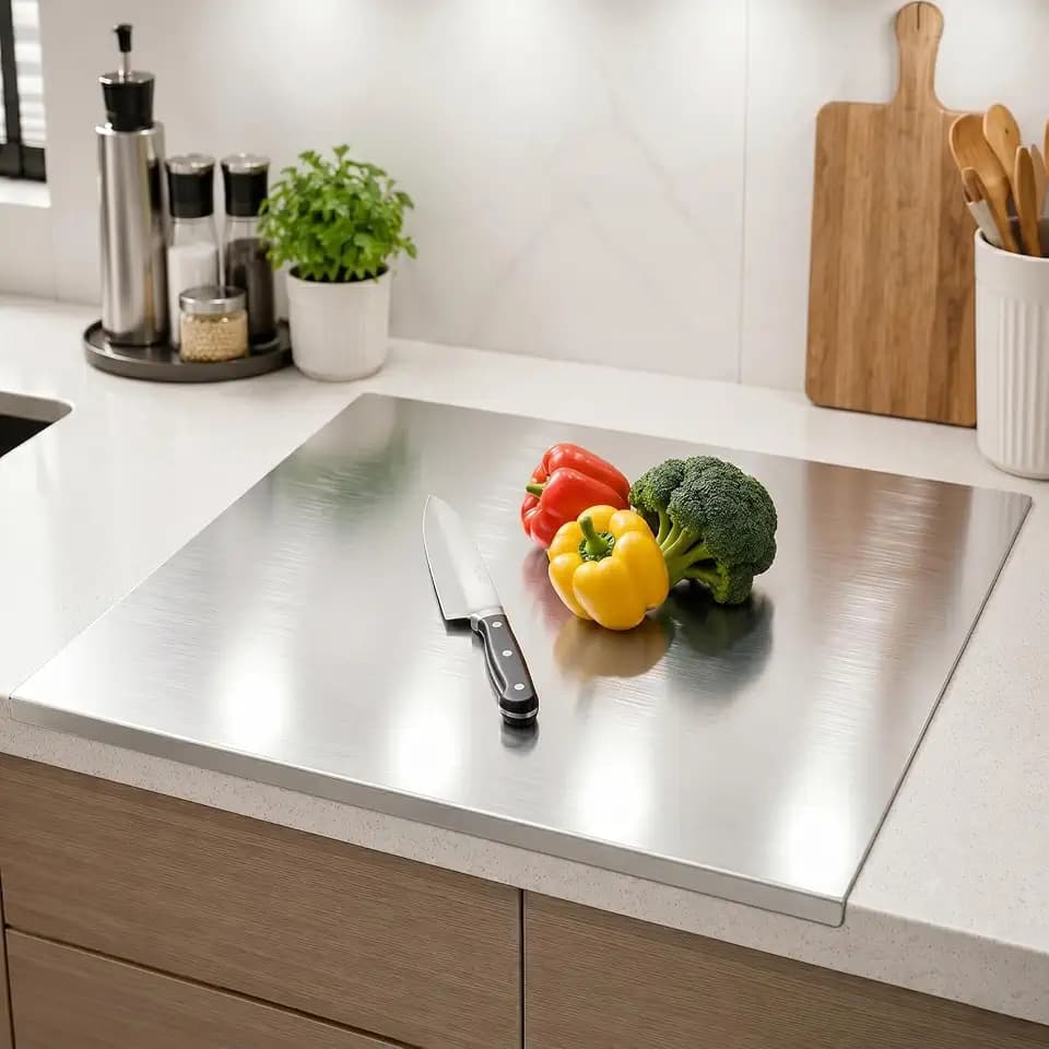 Stainless Steel Cutting Board with Lip, Large Metal Chopping Board for Kitchen Food Prep, Meat, Fruits, Vegetables & Baking (19.6"L x 15.7"W)