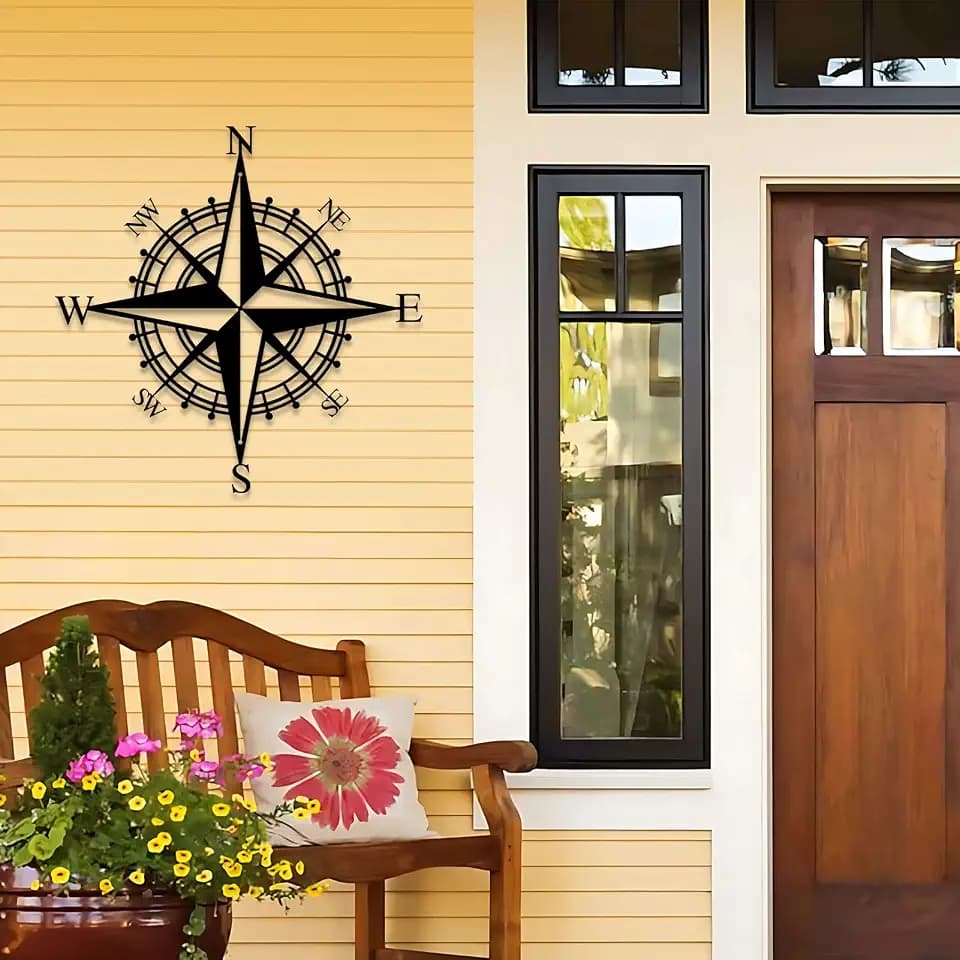 ruelen 17In Nautical Compass Black Metal Wall Art Beach Theme Wall Decor