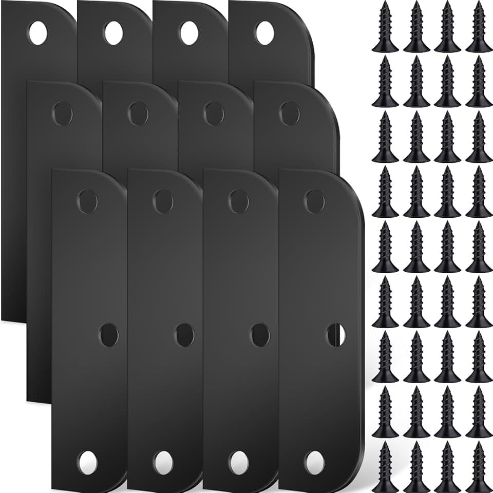 Dunzy 12 Set Black Door Hinge Filler Plates 3.5 inch,with 18 Screws