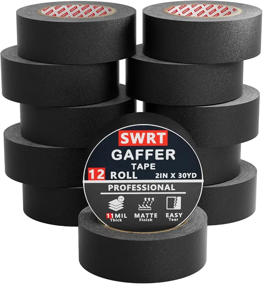 SWRT Gaffers Tape, 12-Pack, 2 in x 30 yd, 11 Mil, Pro Matte, Black