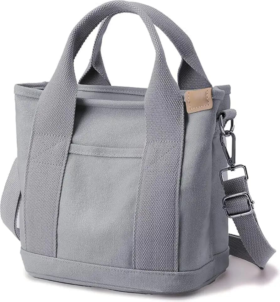 Small Tote Bag with Zipper, Canvas Multi-Pocket Crossbody Bag Shoulder Bag Satchel Hobo Bag