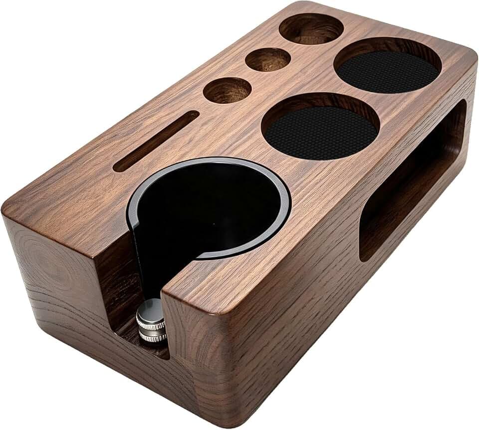 Upgraded Espresso Tamping Station,Espresso Accessories Organizer,Multi-Functional Coffee Accessories Tamper Station,Tamping Station Fit For Standard Portafilter (Brown, 51-54mm)