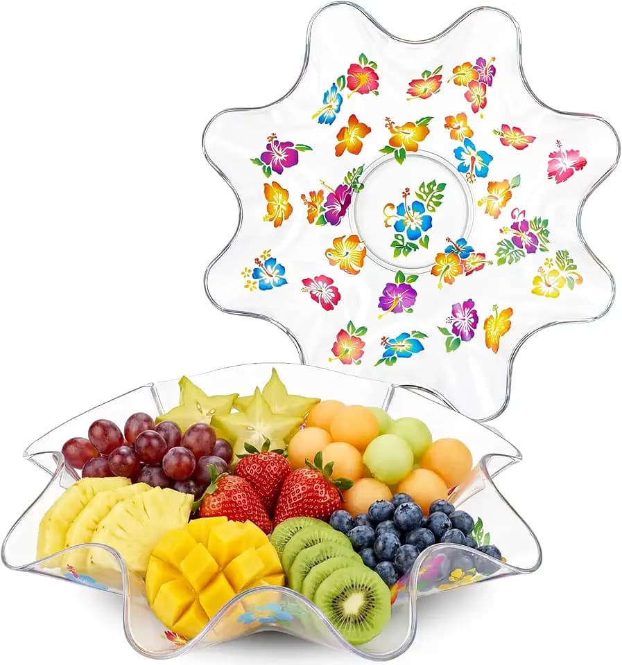 Tioncy 2 Pcs Hibiscus Hawaiian Plastic Bowls 8 Inch Beach Luau Serving Bowls Reusable Candy Dish for Food Snack Fruit Holiday Tableware for Tropical Summer Beach Wedding Birthday Party Supplies