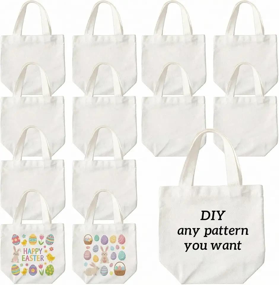 Amylove 12 Pcs Mini Canvas Tote Bags,9 X 8 Inch,Natural Color