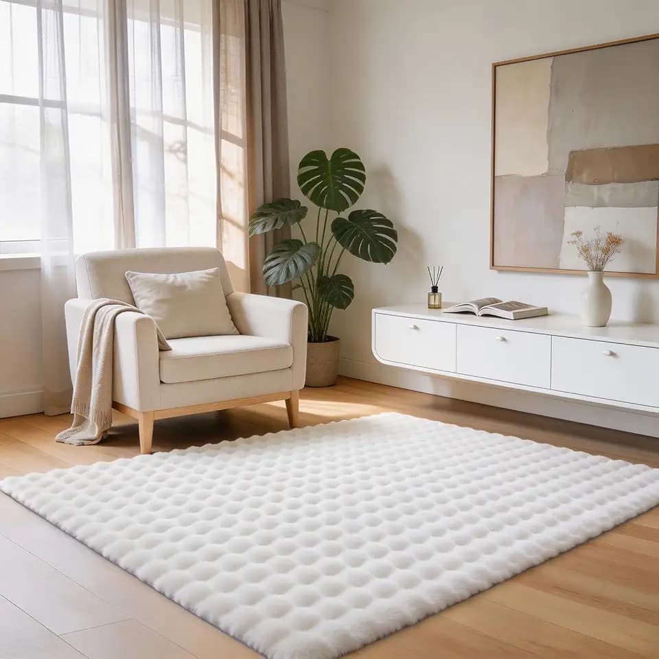 White Rabbit Plush Rug 3'x5', Fluffy Shaggy Area Rug for Nursery & Kids Room, Faux Fur Carpet for Girls Bedroom, Living Room, Teen Decor