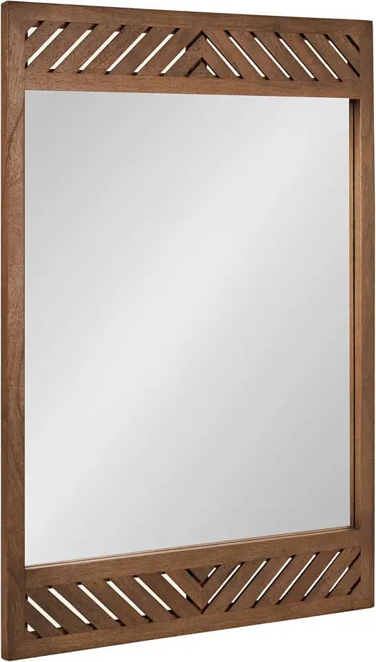 Kate and Laurel Mezzeta Modern Wooden Chevron Rectangle Wall Mirror, 24 x 36, Natural Wood, Transitional Herringbone Wood Mirror for Use as Vanity Bathroom Mirror or Rectangular Bedroom Mirror Option