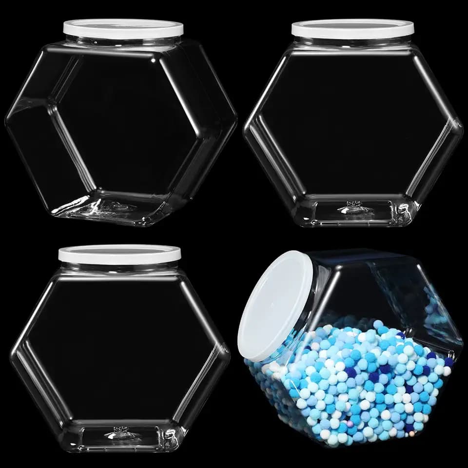 EBOOT 4 Pcs 1 Gallon/ 129 oz Plastic Candy Jars with Lid Hexagon Cookie Jar
