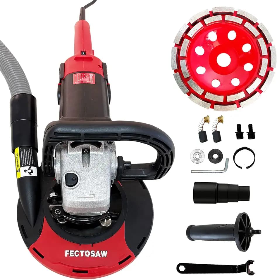 7-Inch Concrete Grinder, 1580W (2.1 HP) Constant Power Motor, Variable Speed Surface Grinder with Dust Shroud & Diamond Grinding Wheel for Concrete, Coating Removal & Surface Preparation