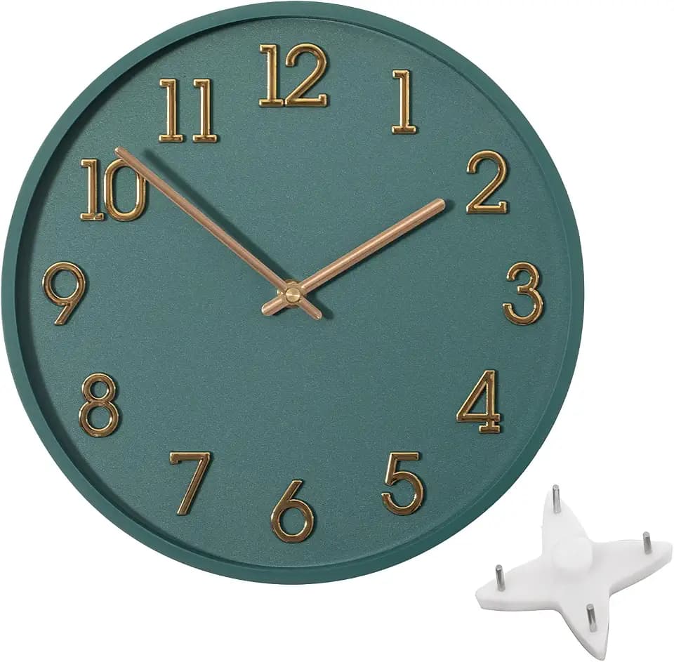 Clockswise 11" Modern Minimalist Round Wall Clock Gold Arabic Numerals Blue Dial Analog Display Step Movement Mechanism Easy-to-Read Timepiece for Living Room Kitchen Office or Bedroom Wall Decor