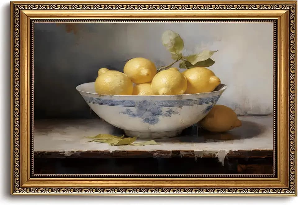 LHHJDIO Vintage Gold Framed Wall Art Farmhouse Lemons Canvas Wall Art Antique Still Life Fruit Picture Wall Decor Rustic Kitchen Art Prints for Dining Room 16"x24"