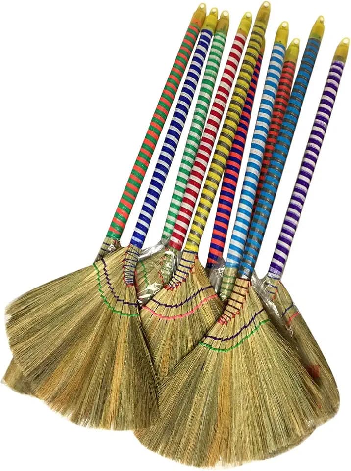 Choi Bong Co Vietnam Hand Made Straw Soft Broom with Colored Handle 12" Head Width, 40" Overall Length -1pc