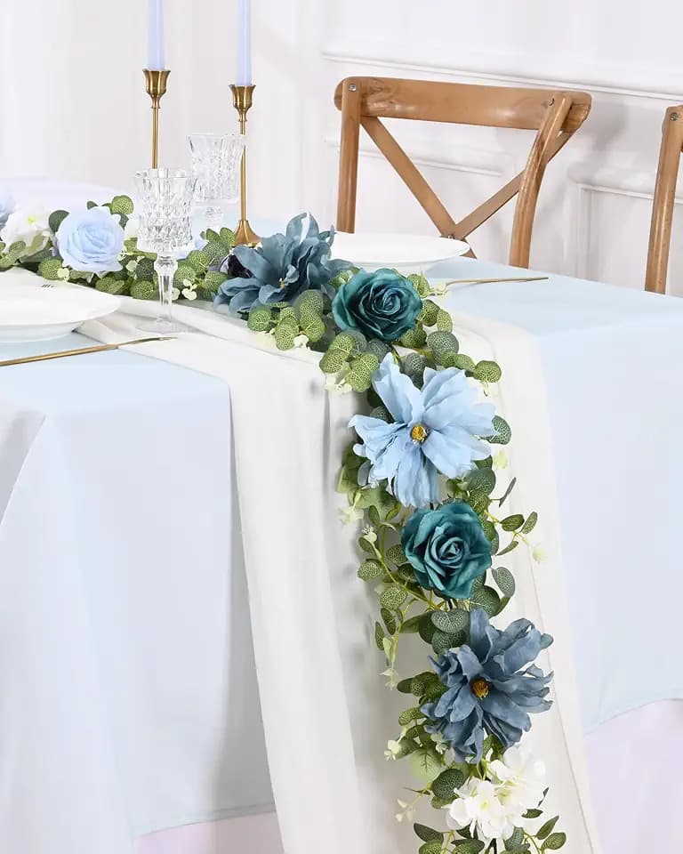 Waipfaru 6Ft Eucalyptus Garland with Flowers, Flower Garland Decorations
