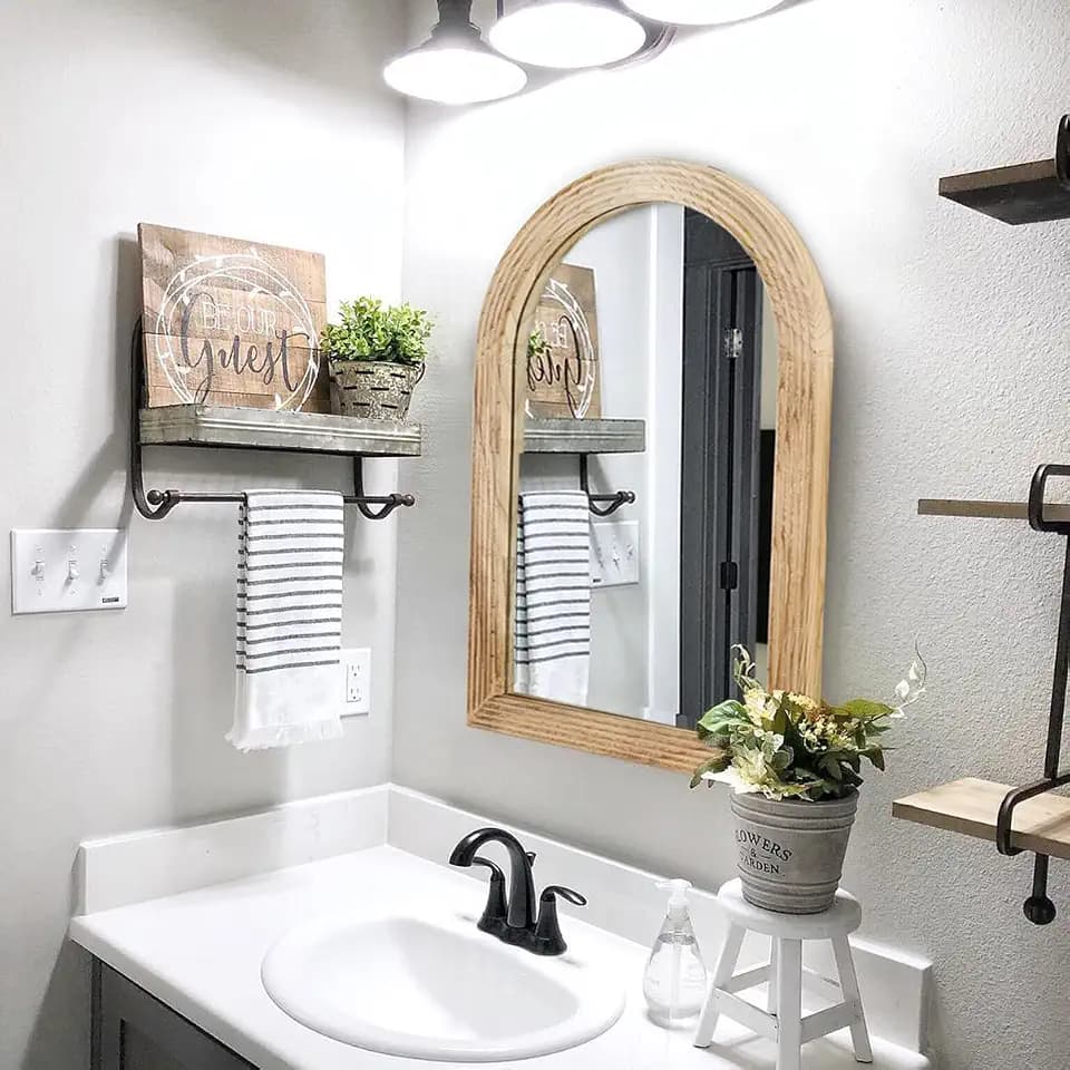 LOSOUR Arched Mirror, Farmhouse Decor Solid Wood Frame Wall Mirror, Bathroom Mirrors, Large Vintage Mirror for Bathroom, Living Room,Bedroom, Entryway, Hallway,Foyer (Brown, 20inch*30inch)