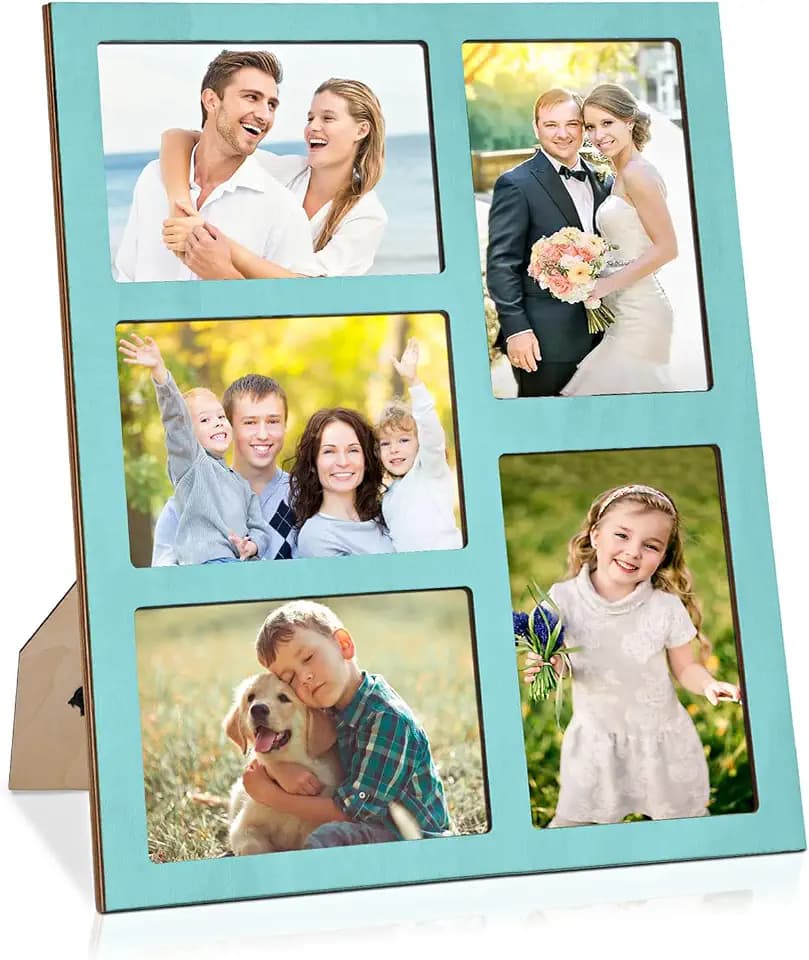 ZEEYUAN Wooden Collage Picture Frame, 4x6 inches, 5 Openings, Tabletop & Wall Mount, Lightweight, Polished, Classic, Home Decoration Artwork, Unique Photo Gift