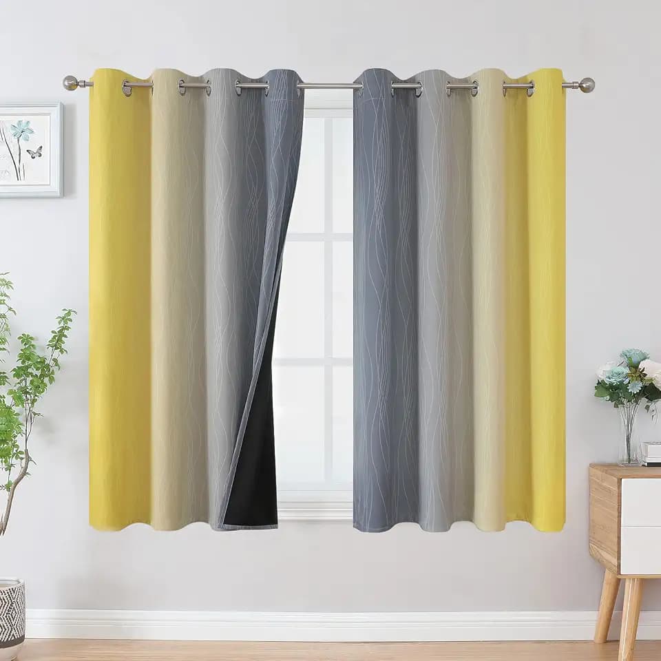 Yellow and Grey Ombre Blackout Curtains for Living Room 52Wx54L Inch Length