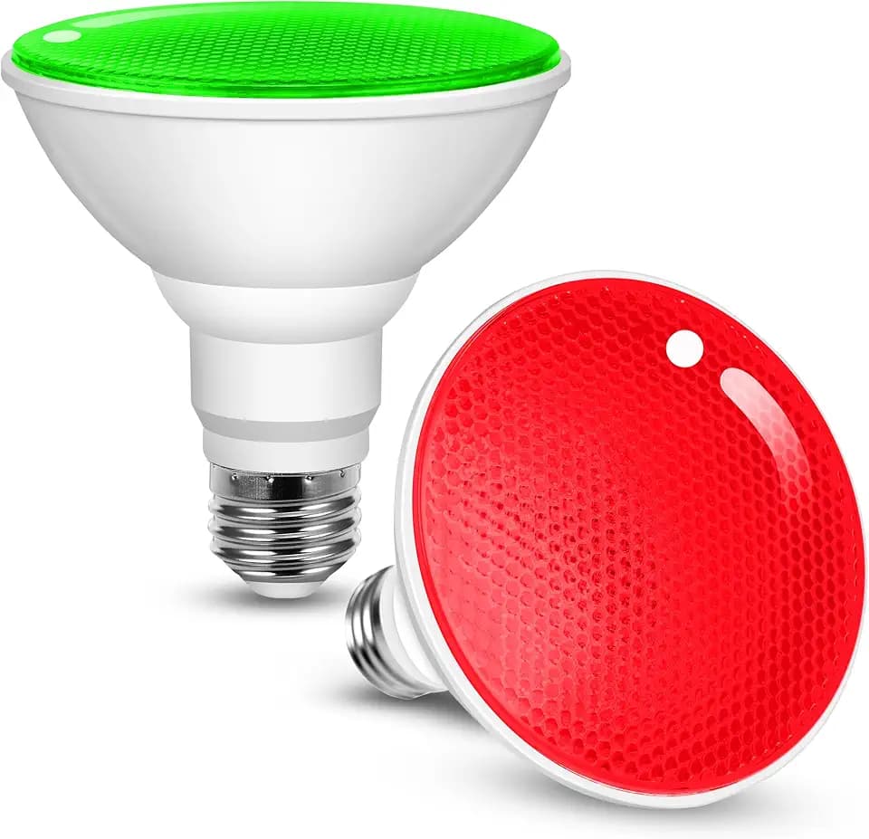 JandCase Red and Green Christmas Light Bulbs Outdoor,PAR30 Flood Lights 12W