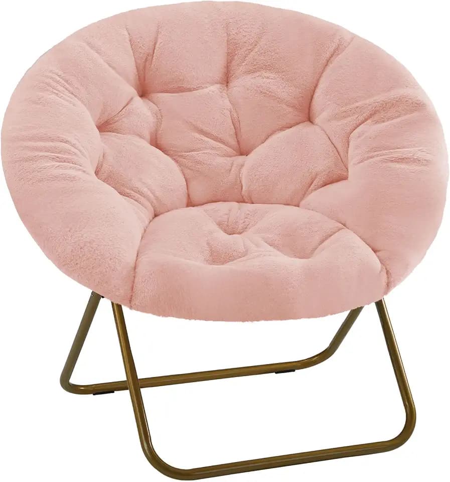 DUMOS Faux Fur Saucer Chair, Living Room Folding Lounge Chair