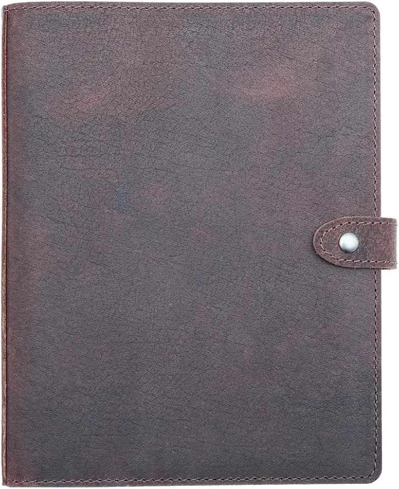 Fan&Ran Leather Mini 3 Ring Binder for 5.5"x8.5" Paper, 1" Round Rings, Interior Pockets & Snap Closure, Half Letter Size, Vintage Brown