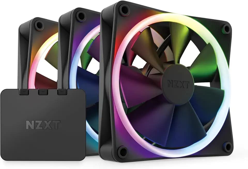 NZXT F120 RGB Triple Pack - 3x 120mm PWM RGB-Lüfter + Hub - Schwarz | Drei 120mm PWM RGB-Lüfter mit Controller. Erweiterte Beleuchtungsanpassung, flüsterleise Kühlung, CAM-kompatibel.