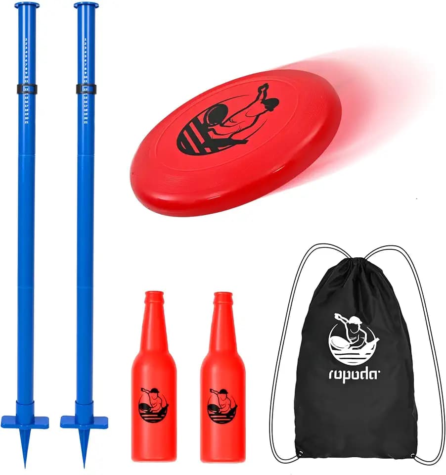 ropoda Outdoor Games-Upgraded Flying Disc Game Set with Reinforced Ground Spike(lncludes 2 Extra), Portable Disc Toss Game for Lawm and Beach with Thicker Pole