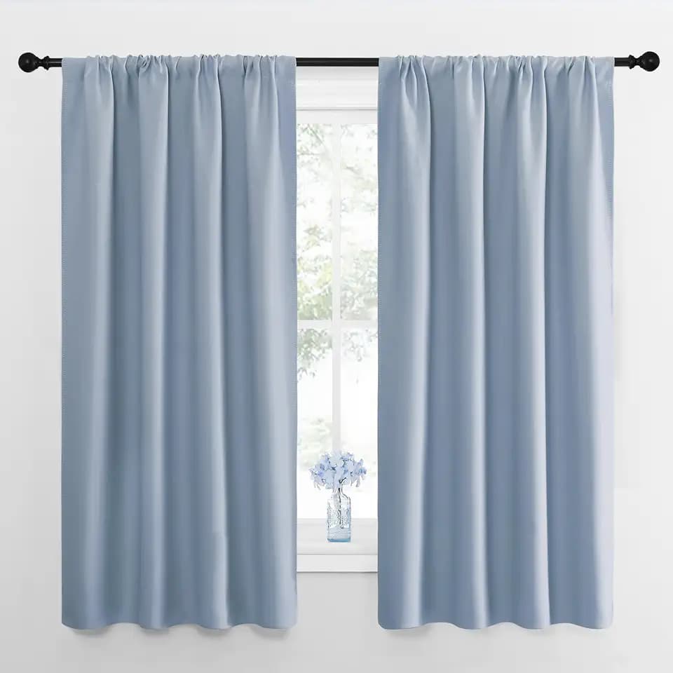 NICETOWN Blackout Curtains for Living Room, Vintage Blue, 2 Panels, 42 by 63, Darkening Window Curtain Panels, Easy-Care Solid Thermal Insulated Draperies/Drapes for Daughter Room