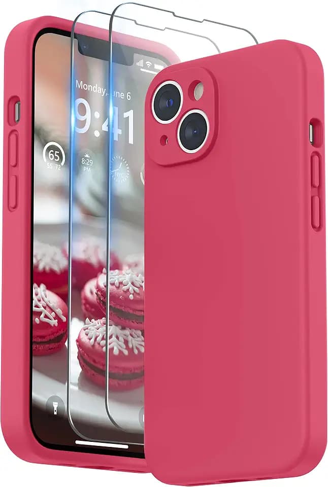 SURPHY Compatible with iPhone 14 Case with Screen Protector (Camera Protection & Soft Microfiber Lining) Liquid Silicone Phone Case 6.1 inch 2022, Hibiscus