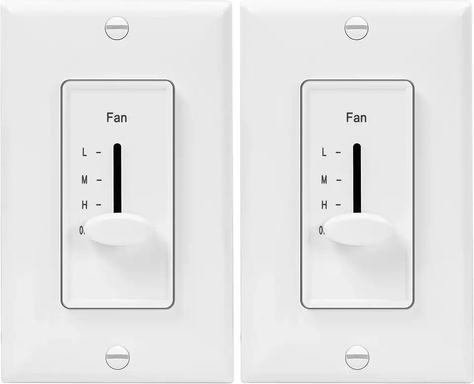 ENERLITES 3-Speed Ceiling Fan Control Switch, Single Pole, White, 2 Pack