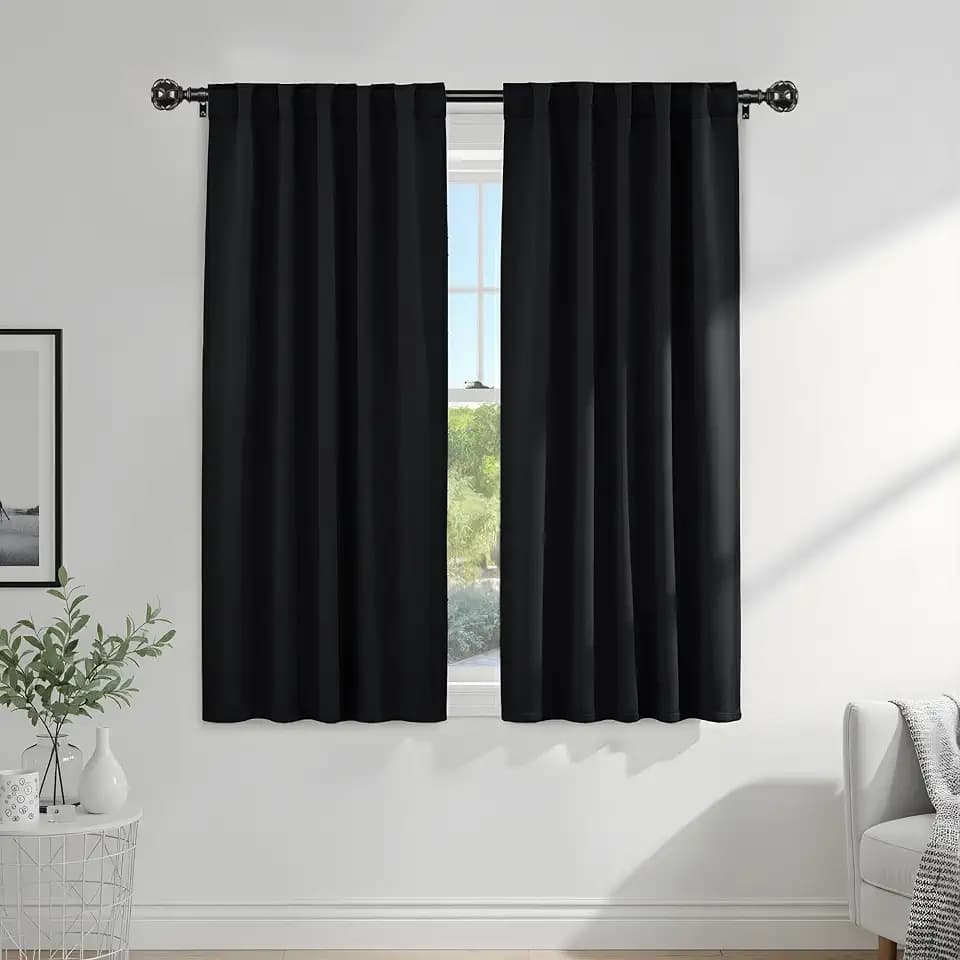 PONY DANCE Blackout Curtains 63 inch Length - Window Covering Panels Thermal Insulated Window Blinds Drapes Light Block Curtain Shades for Bedroom, 42-inch Wide by 63-inch Long, Black, 2 PCs