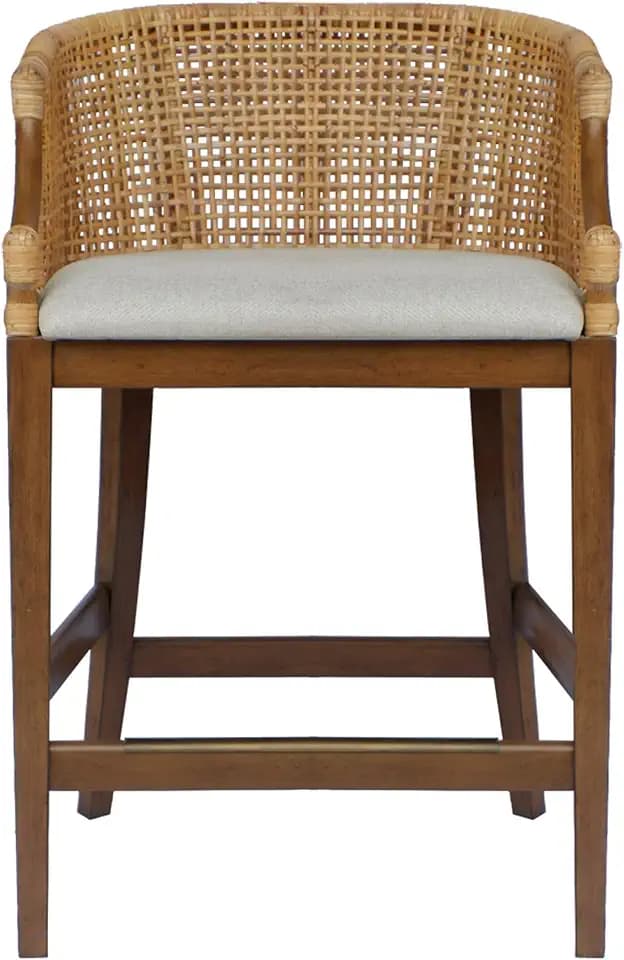 Martha Stewart Farmhouse Counter Height Bar Stools, Handcrafted Rattan Counter Height Stools, Kickplate Footrest for Kitchen Island, Upholstered, Dining Room Chairs Furniture, Home Bar - Natural Playa