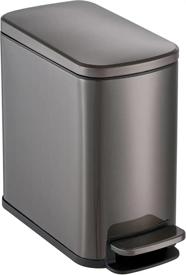 SIMPLI-Magic 6L/1.6G Stainless Steel Bathroom Trash Can with Hands-Free Foot Pedal, Quiet Soft-Close Lid, Compact Space-Saving Size