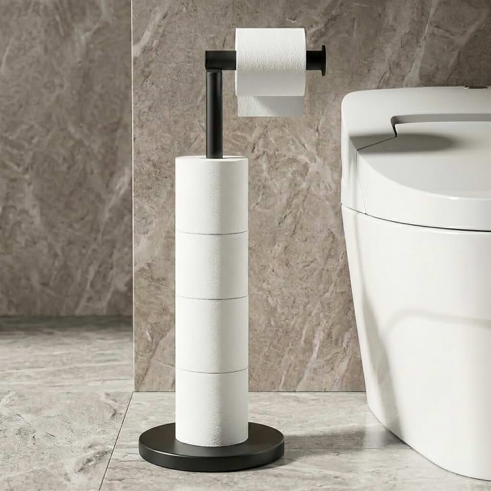 Cesun Free Standing Toilet Paper Holder Stand with Weighted Base, Black