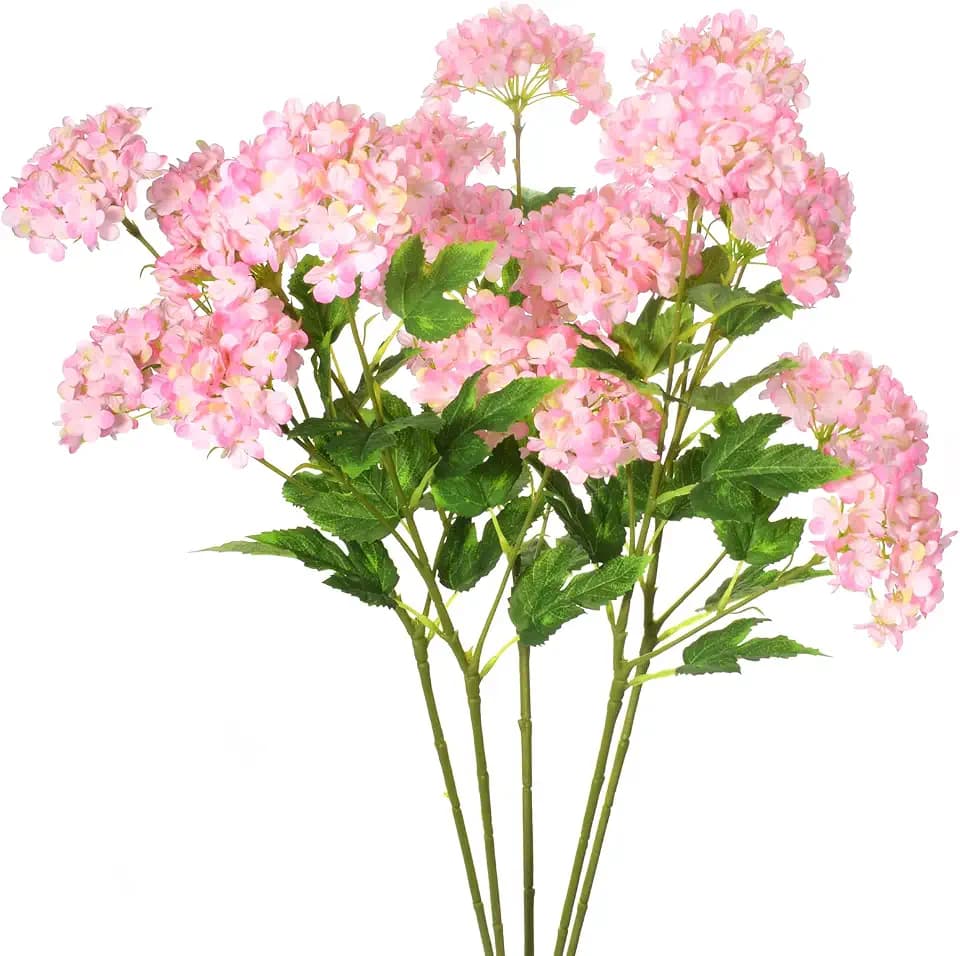Pink Hydrangea Artificial Flowers, 5Pcs 26.8" Faux Hydrangea Bouquet with 4 Head, Silk Fake Flowers with Stems for Vase, Wedding Bouquet, Home Decor, DIY, Baby Shower, Centerpieces Tables Decoration