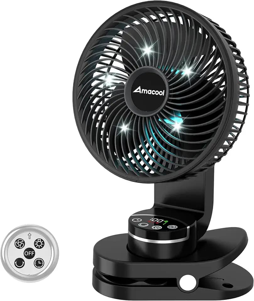 Battery Operated Camping Fan with Light, 112Hrs Running, Auto Oscillation