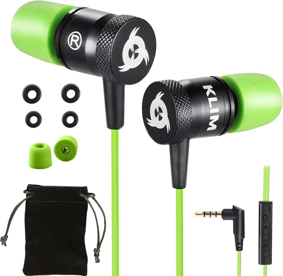 KLIM Fusion In-Ear-Kopfhörer mit Kabel & Mikrofon Hi-Fi, Memory-Schaum, 3,5 mm Klinke, Grün